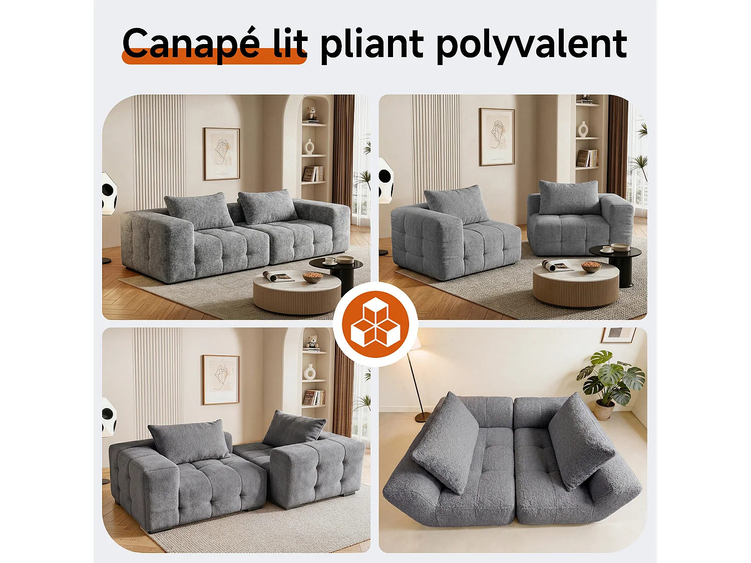 Canapé 2 places modulaire en mousse compressée – design confort nuage, emballé sous vide sans montage, canapé gain de place pour salon et chambre, canapé lounge dou