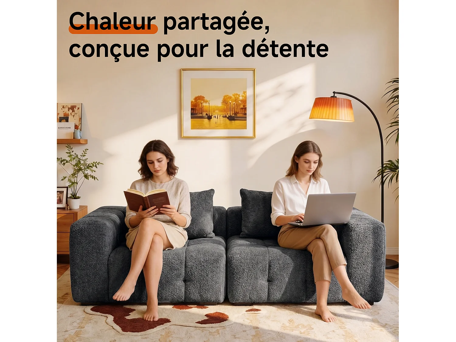 Canapé 2 places modulaire en mousse compressée – design confort nuage, emballé sous vide sans montage, canapé gain de place pour salon et chambre, canapé lounge dou
