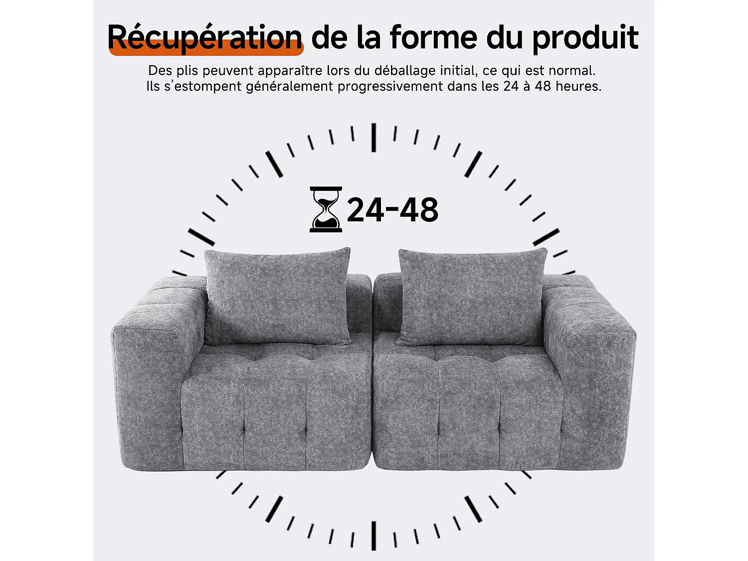 Canapé 2 places modulaire en mousse compressée – design confort nuage, emballé sous vide sans montage, canapé gain de place pour salon et chambre, canapé lounge dou