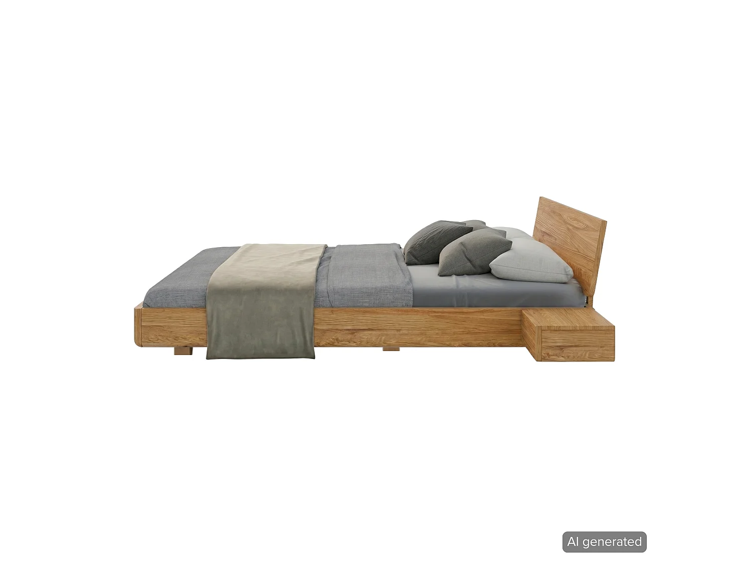 Łóżko lewitujące drewniane dębowe Visby LENA z szafkami / 120x200 cm, lakier naturalny