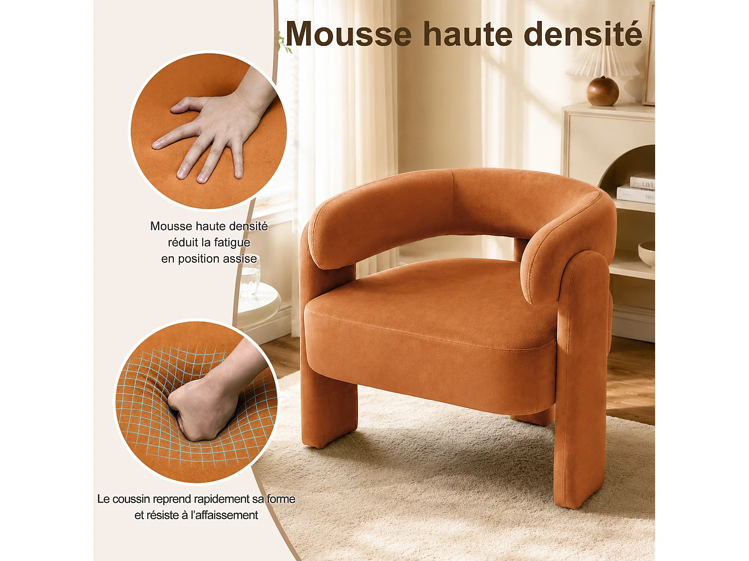Fauteuil d’Accent Moderne – Fauteuil Rembourré Confortable avec Dossier Enveloppant, Fauteuil Lounge avec Coussin Moelleux, Fauteuil de Lecture pour Salon, Chambre