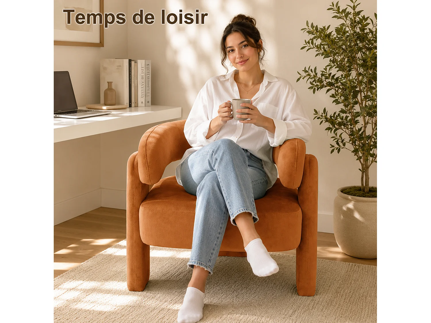 Fauteuil d’Accent Moderne – Fauteuil Rembourré Confortable avec Dossier Enveloppant, Fauteuil Lounge avec Coussin Moelleux, Fauteuil de Lecture pour Salon, Chambre
