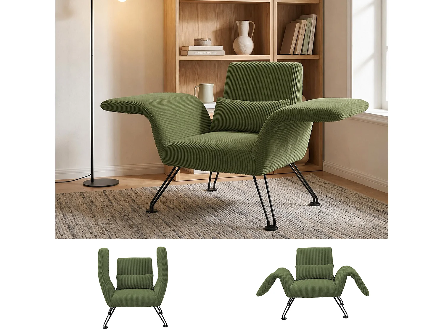 Vleugelstoel met Kussen – Verstelbare Fauteuil met Hoge Rugleuning voor Optimale Ondersteuning, Comfortabele Gestoffeerde Leesstoel, Moderne Accentstoel voor Woonka