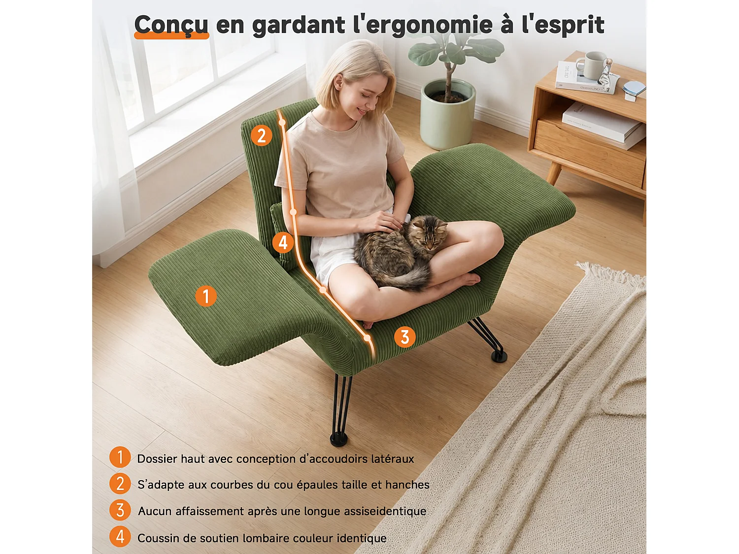 Vleugelstoel met Kussen – Verstelbare Fauteuil met Hoge Rugleuning voor Optimale Ondersteuning, Comfortabele Gestoffeerde Leesstoel, Moderne Accentstoel voor Woonka