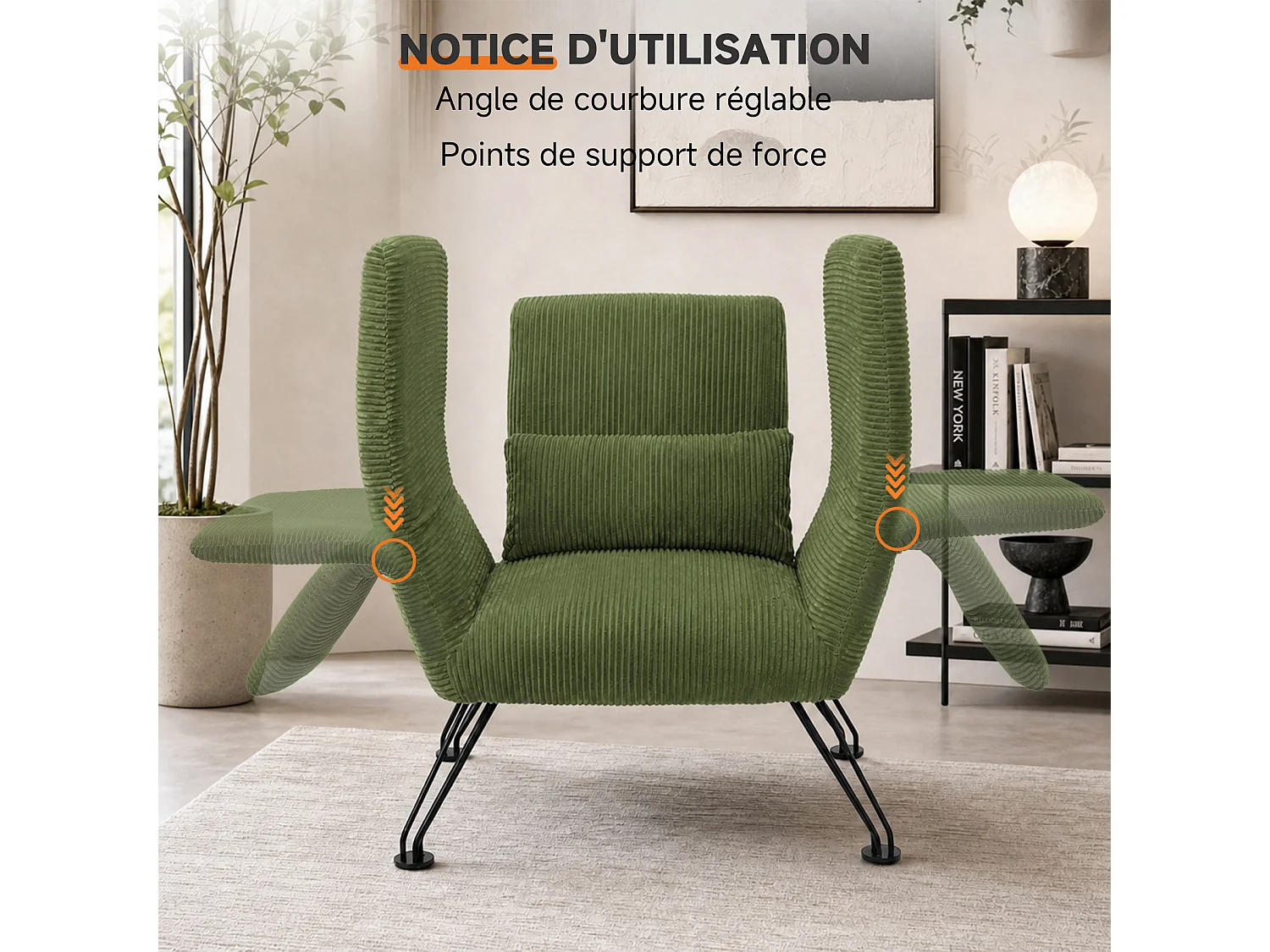 Vleugelstoel met Kussen – Verstelbare Fauteuil met Hoge Rugleuning voor Optimale Ondersteuning, Comfortabele Gestoffeerde Leesstoel, Moderne Accentstoel voor Woonka
