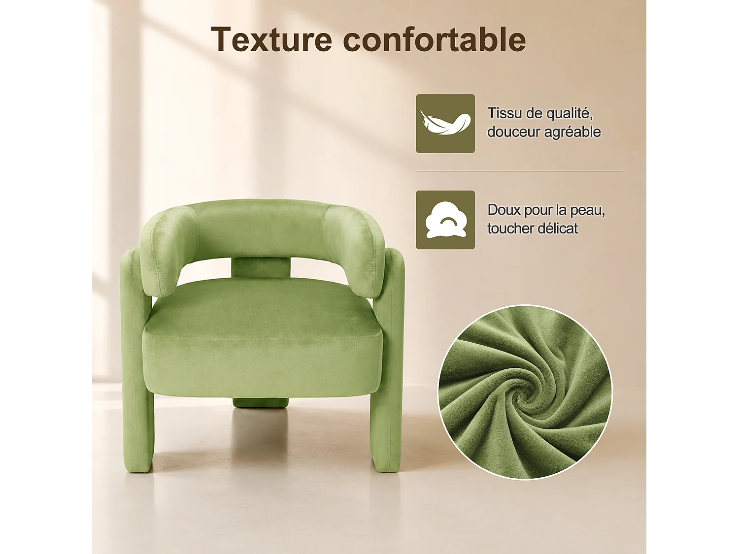 Fauteuil d’Accent Moderne – Fauteuil Rembourré Confortable avec Dossier Enveloppant, Fauteuil Lounge avec Coussin Moelleux, Fauteuil de Lecture pour Salon, Chambre