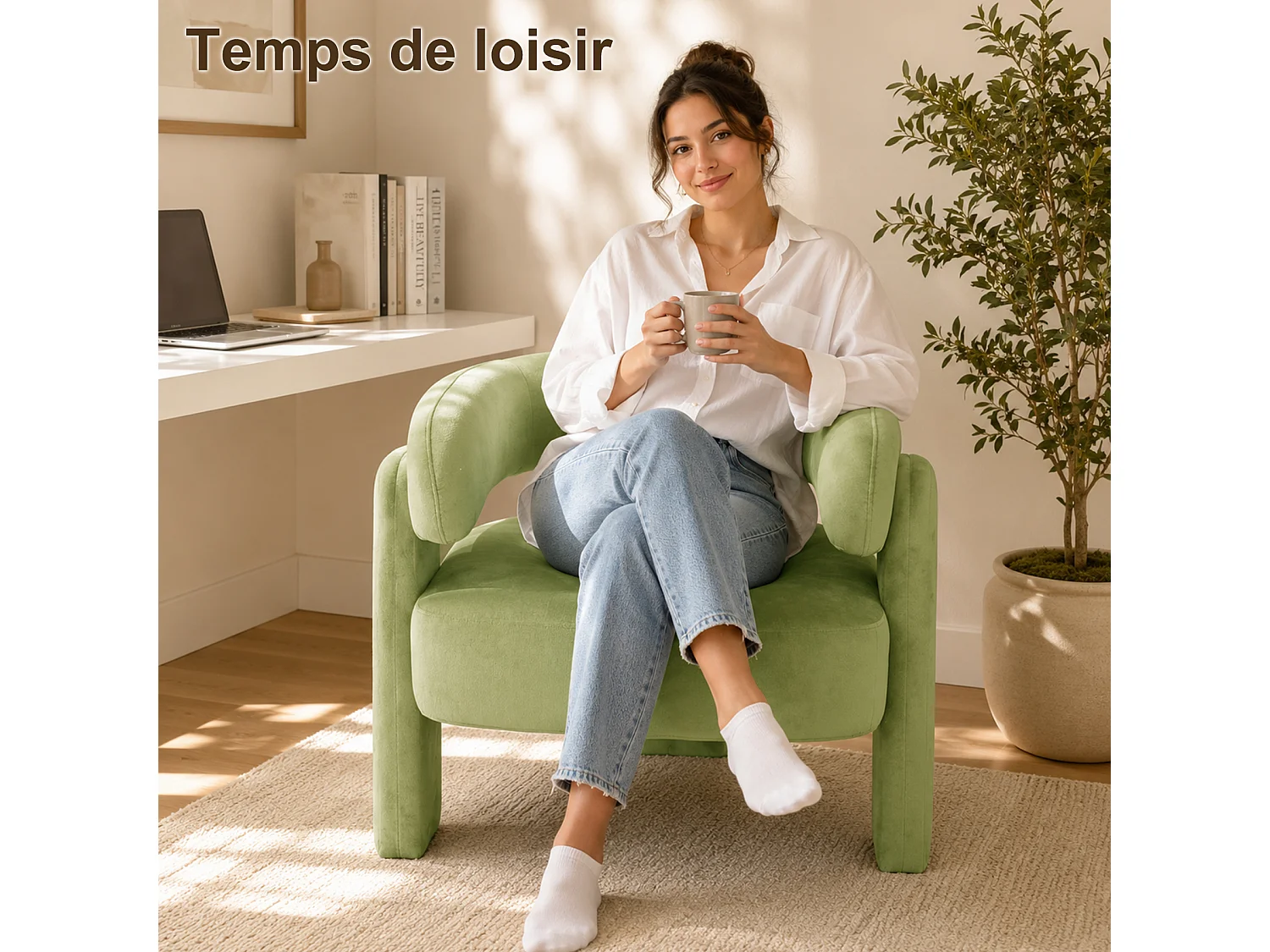 Fauteuil d’Accent Moderne – Fauteuil Rembourré Confortable avec Dossier Enveloppant, Fauteuil Lounge avec Coussin Moelleux, Fauteuil de Lecture pour Salon, Chambre
