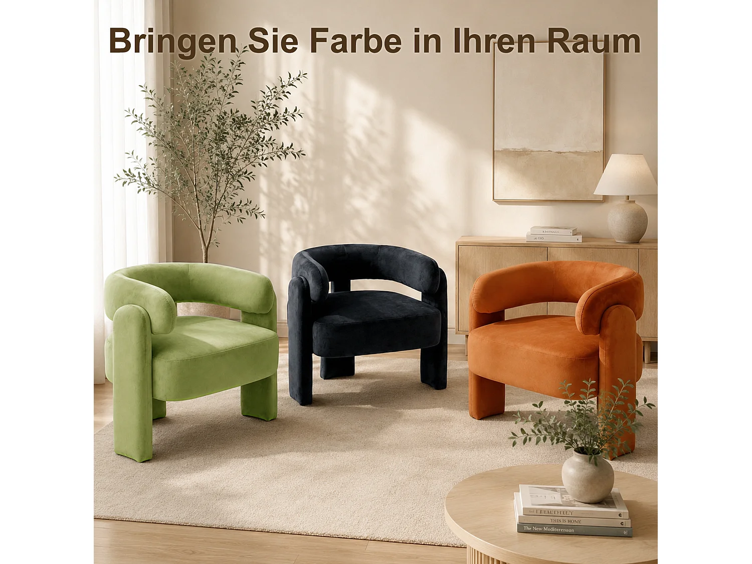Fauteuil d’Accent Moderne – Fauteuil Rembourré Confortable avec Dossier Enveloppant, Fauteuil Lounge avec Coussin Moelleux, Fauteuil de Lecture pour Salon, Chambre
