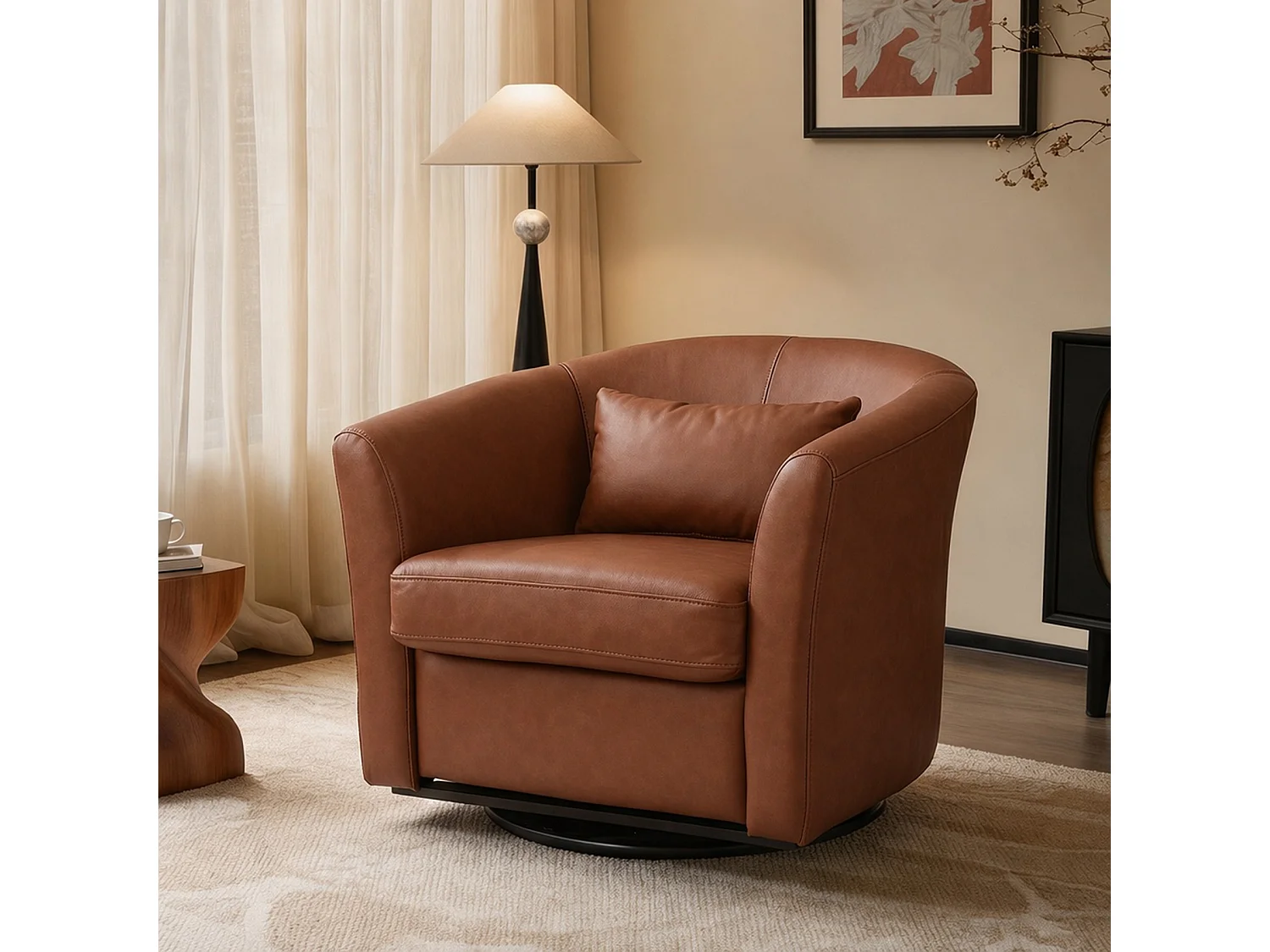 Fauteuil Cabriolet Pivotant Moderne – Fauteuil Lounge Rotatif à 360° avec Dossier Haut pour un Soutien Optimal, Fauteuil d’Accent Rembourré Confortable pour Salon,