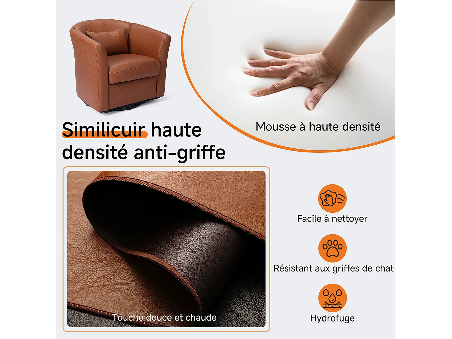 Fauteuil Cabriolet Pivotant Moderne – Fauteuil Lounge Rotatif à 360° avec Dossier Haut pour un Soutien Optimal, Fauteuil d’Accent Rembourré Confortable pour Salon,