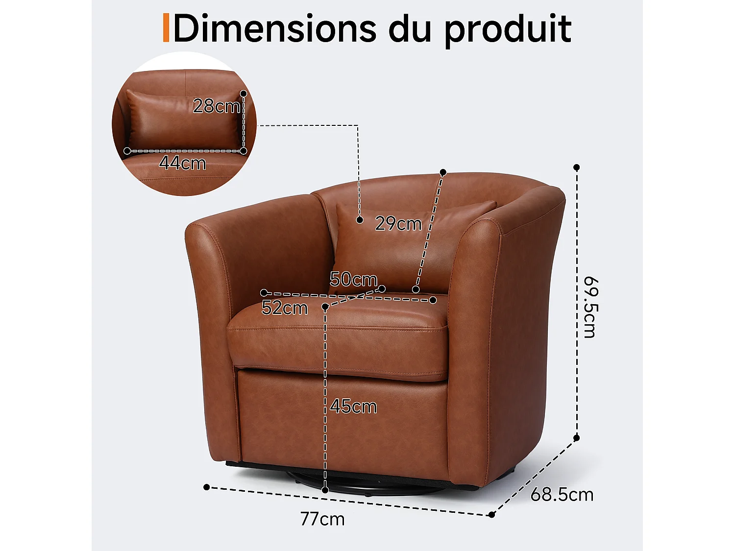 Fauteuil Cabriolet Pivotant Moderne – Fauteuil Lounge Rotatif à 360° avec Dossier Haut pour un Soutien Optimal, Fauteuil d’Accent Rembourré Confortable pour Salon,