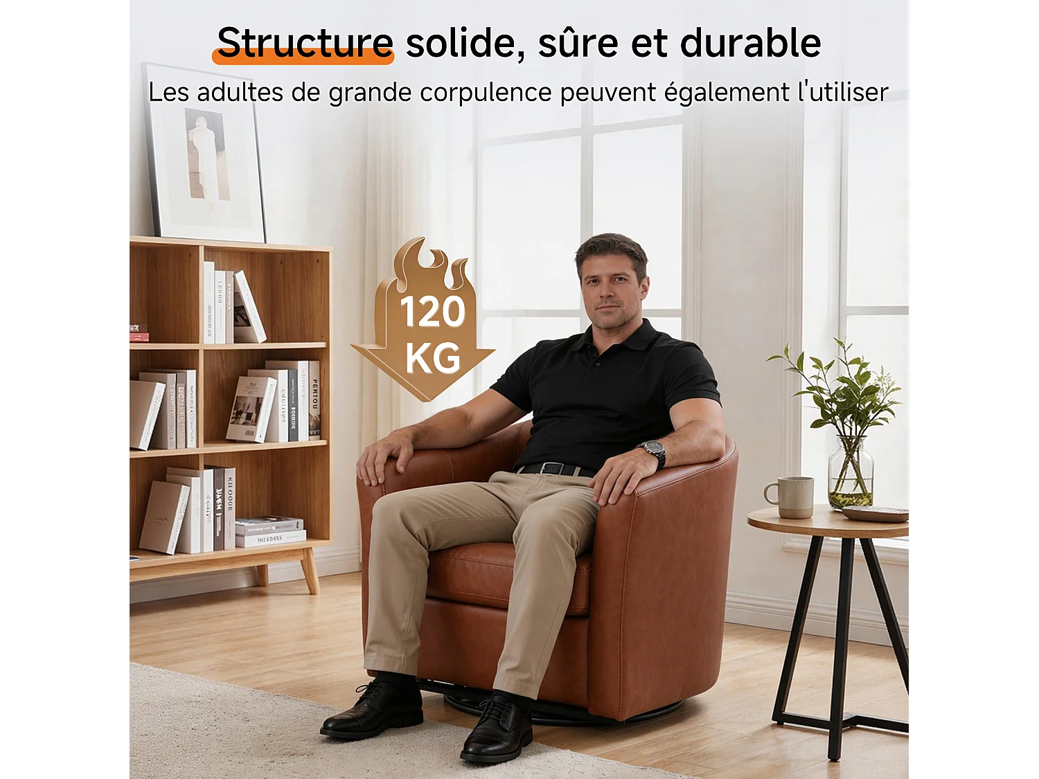 Fauteuil Cabriolet Pivotant Moderne – Fauteuil Lounge Rotatif à 360° avec Dossier Haut pour un Soutien Optimal, Fauteuil d’Accent Rembourré Confortable pour Salon,