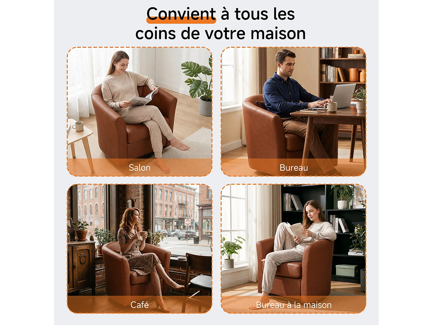 Fauteuil Cabriolet Pivotant Moderne – Fauteuil Lounge Rotatif à 360° avec Dossier Haut pour un Soutien Optimal, Fauteuil d’Accent Rembourré Confortable pour Salon,