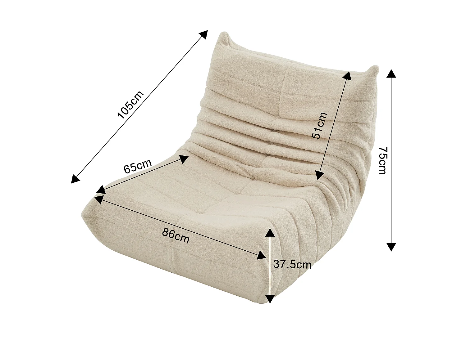 Pouf de sol, confortable, avec dossier, fauteuil de lecture, pour chambre à coucher, salon, beige