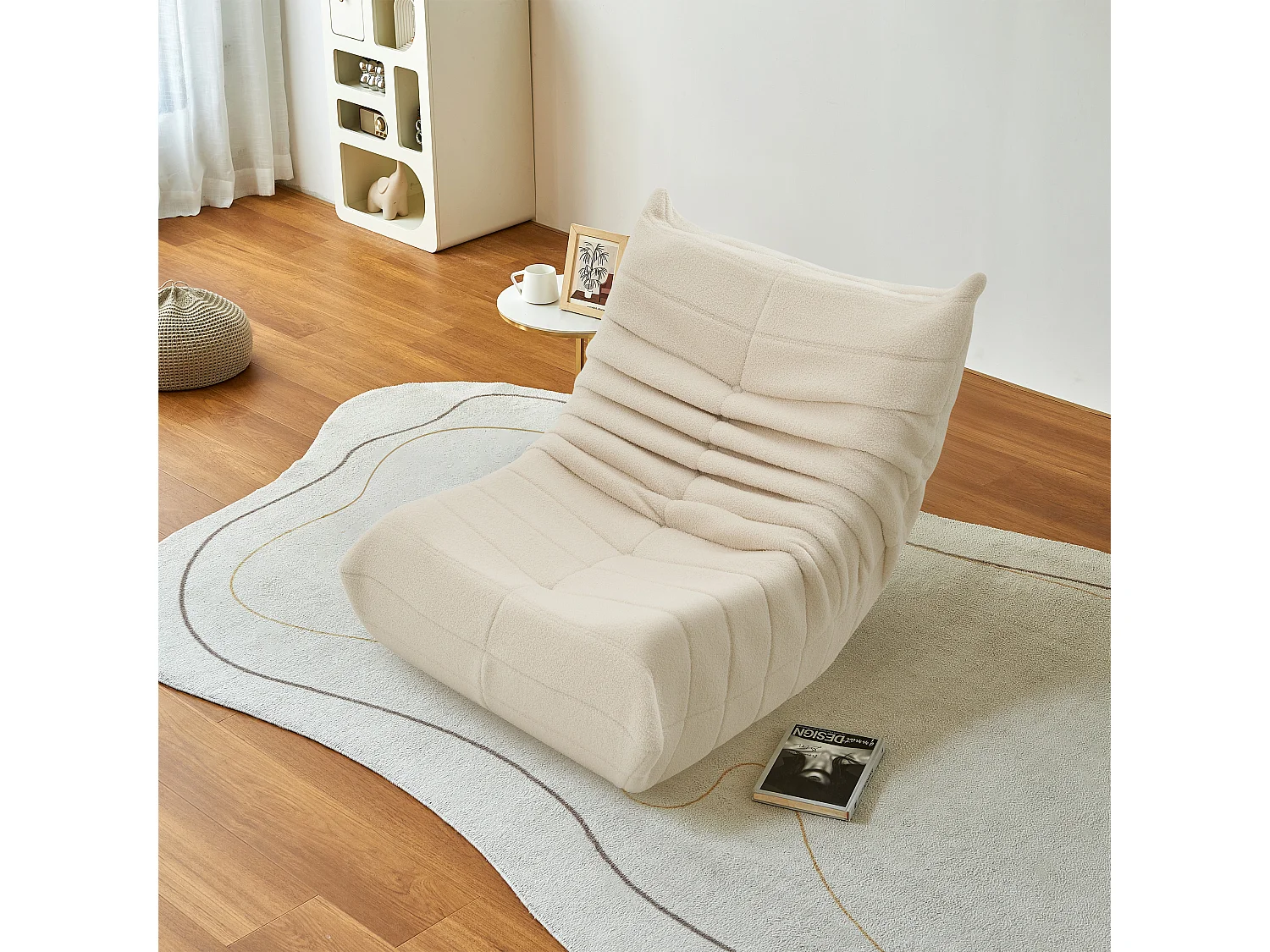 Pouf de sol, confortable, avec dossier, fauteuil de lecture, pour chambre à coucher, salon, beige