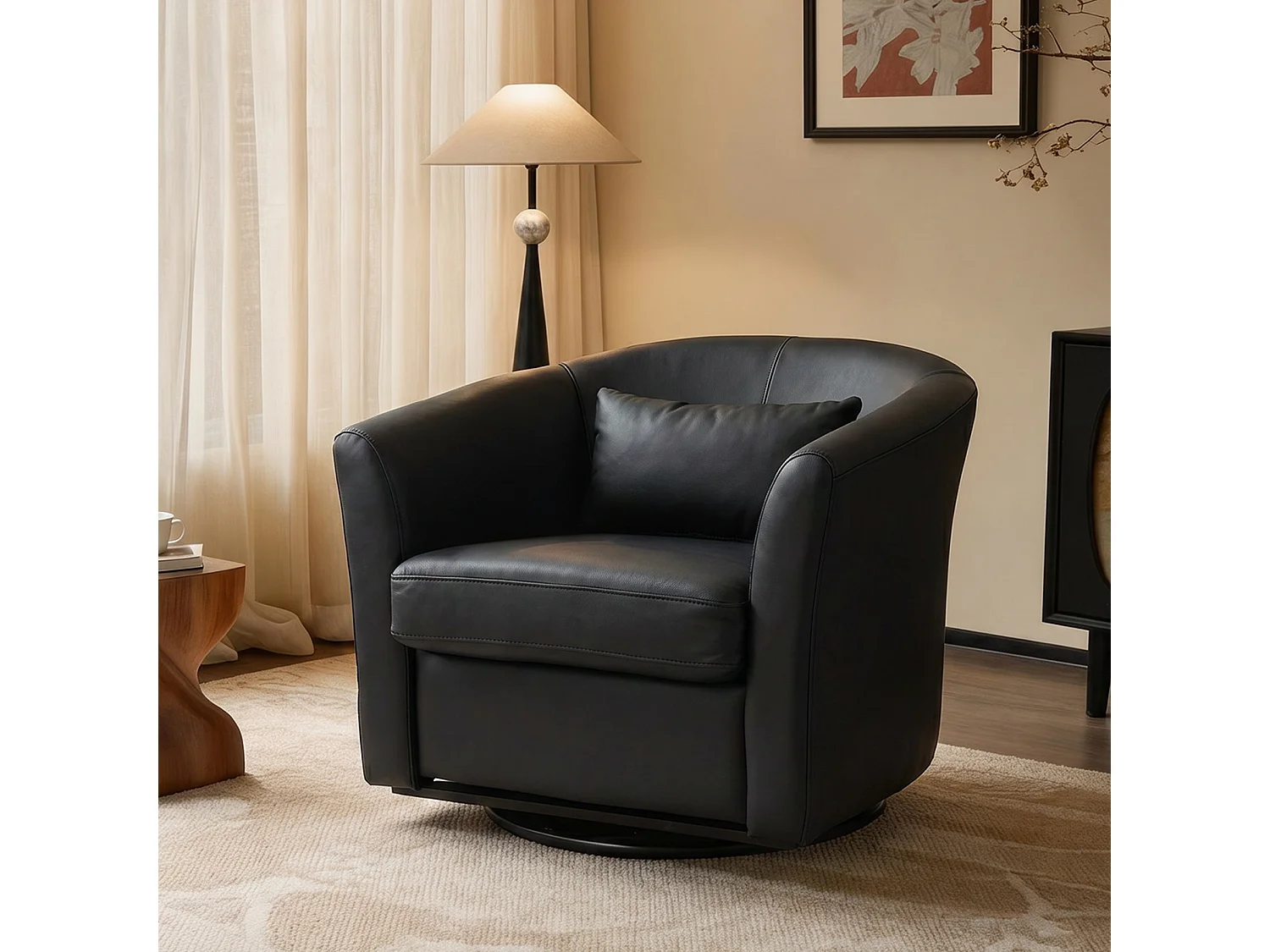 Fauteuil Cabriolet Pivotant Moderne – Fauteuil Lounge Rotatif à 360° avec Dossier Haut pour un Soutien Optimal, Fauteuil d’Accent Rembourré Confortable pour Salon,