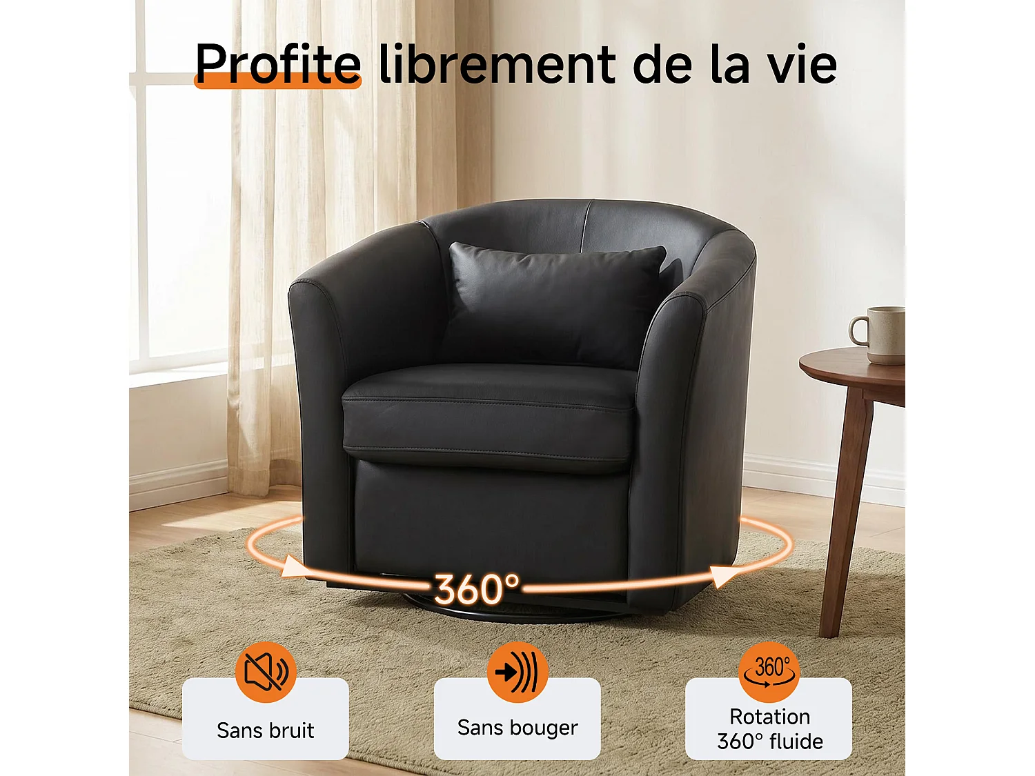 Fauteuil Cabriolet Pivotant Moderne – Fauteuil Lounge Rotatif à 360° avec Dossier Haut pour un Soutien Optimal, Fauteuil d’Accent Rembourré Confortable pour Salon,