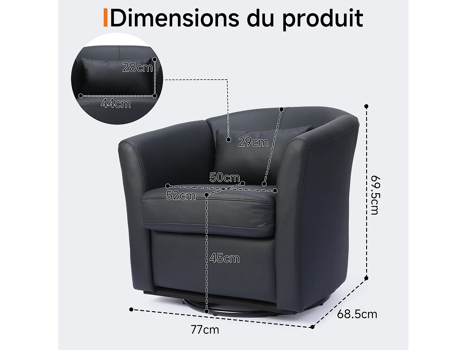 Fauteuil Cabriolet Pivotant Moderne – Fauteuil Lounge Rotatif à 360° avec Dossier Haut pour un Soutien Optimal, Fauteuil d’Accent Rembourré Confortable pour Salon,