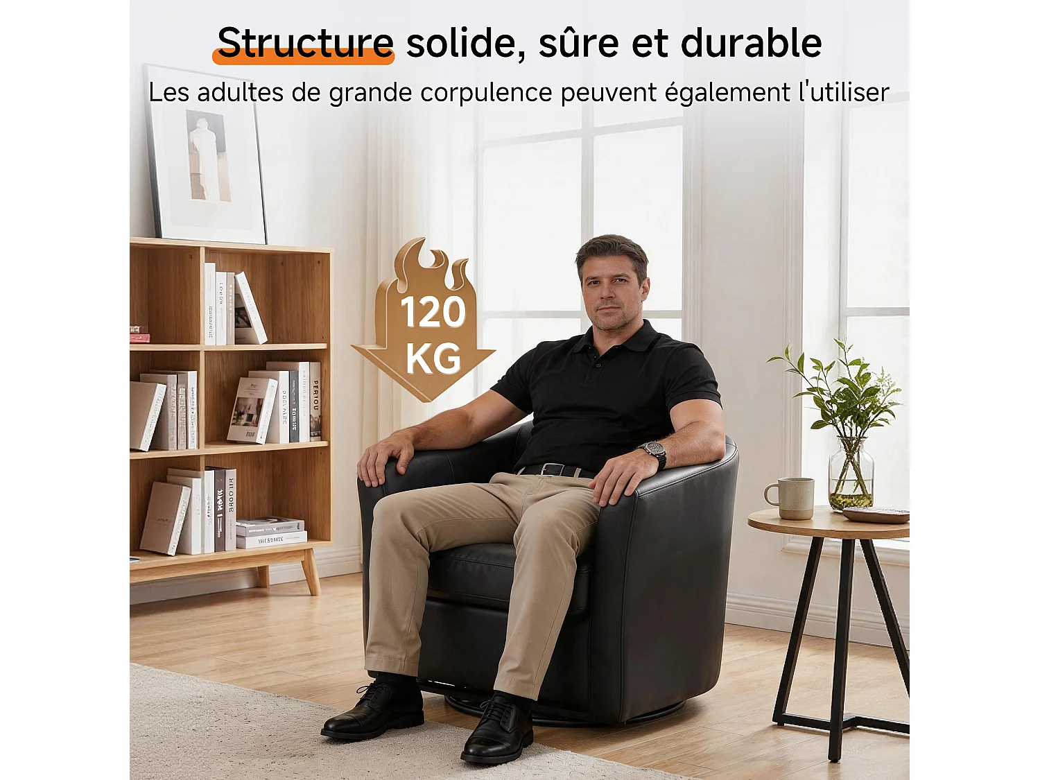 Fauteuil Cabriolet Pivotant Moderne – Fauteuil Lounge Rotatif à 360° avec Dossier Haut pour un Soutien Optimal, Fauteuil d’Accent Rembourré Confortable pour Salon,