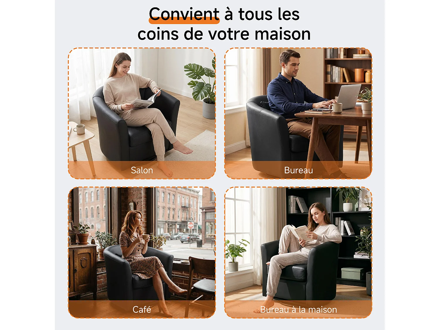 Fauteuil Cabriolet Pivotant Moderne – Fauteuil Lounge Rotatif à 360° avec Dossier Haut pour un Soutien Optimal, Fauteuil d’Accent Rembourré Confortable pour Salon,