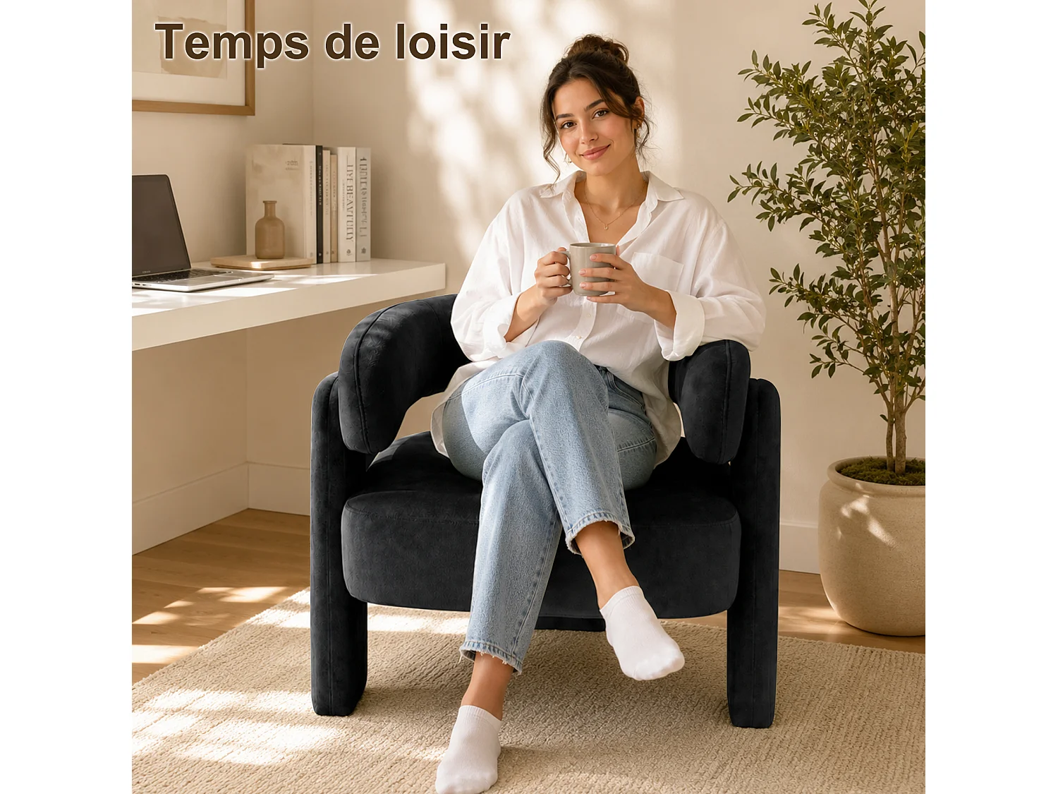 Fauteuil d’Accent Moderne – Fauteuil Rembourré Confortable avec Dossier Enveloppant, Fauteuil Lounge avec Coussin Moelleux, Fauteuil de Lecture pour Salon, Chambre