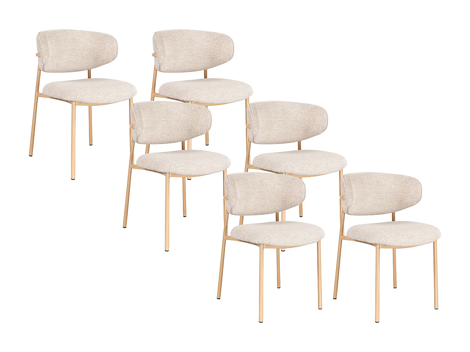 Lot de 6 chaises en tissu tweed et métal effet bois - Beige et Naturel - NAFISA