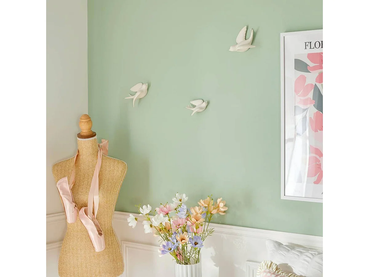 Lot de 3 Déco Murales Oiseaux "Annie" 15cm Blanc