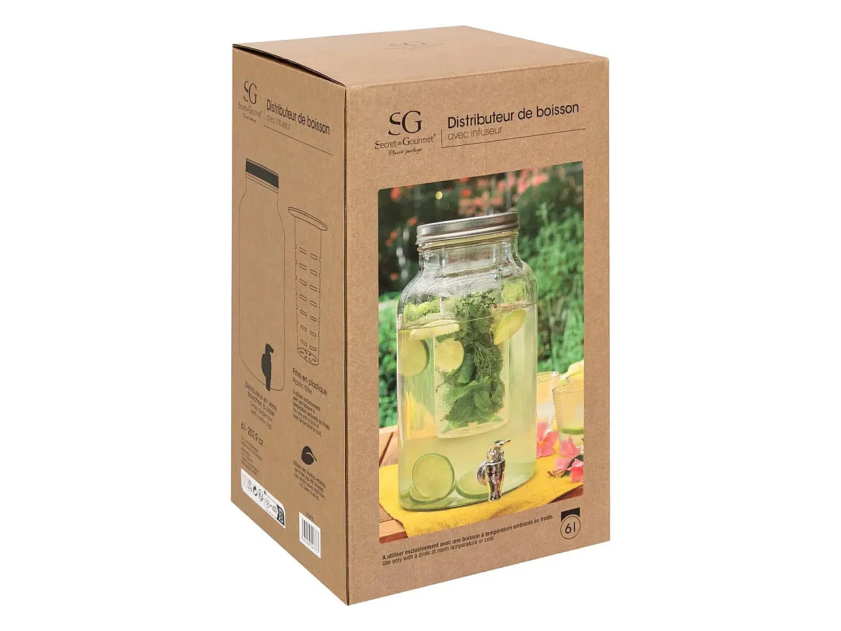 Distributeur de Boisson en Verre "Fuzy" 6L Transparent