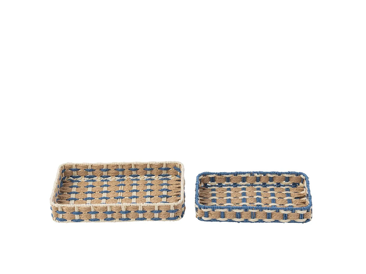 Lot de 2 Paniers de Rangement "Lupe" 38cm Naturel & Bleu