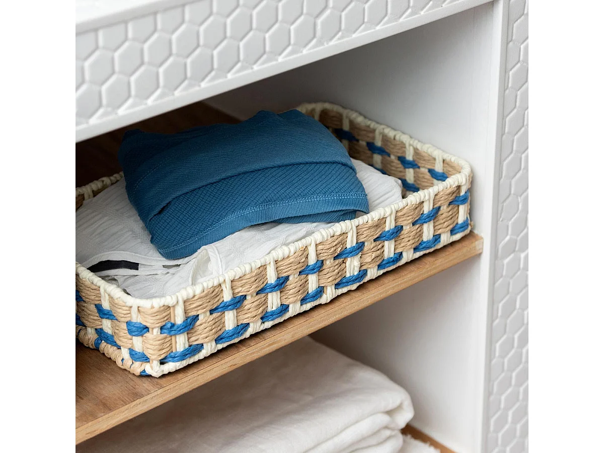 Lot de 2 Paniers de Rangement "Lupe" 38cm Naturel & Bleu