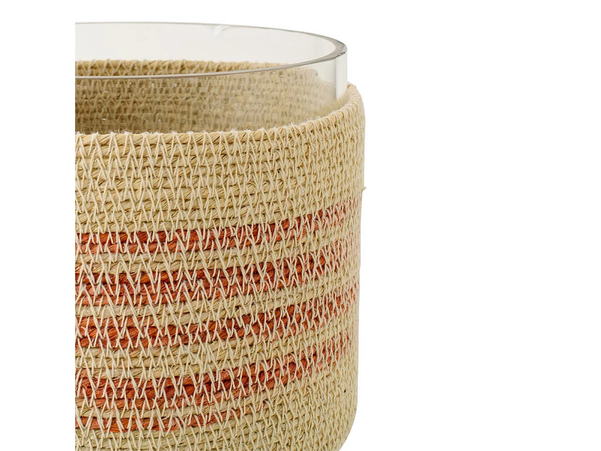 Photophore en Jonc "Galene" 15cm Naturel & Orange