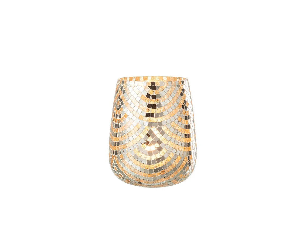 Photophore Mosaïque "Linda" 21cm Argent & Or