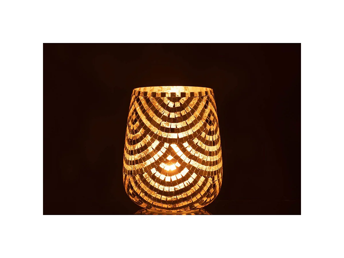 Photophore Mosaïque "Linda" 21cm Argent & Or