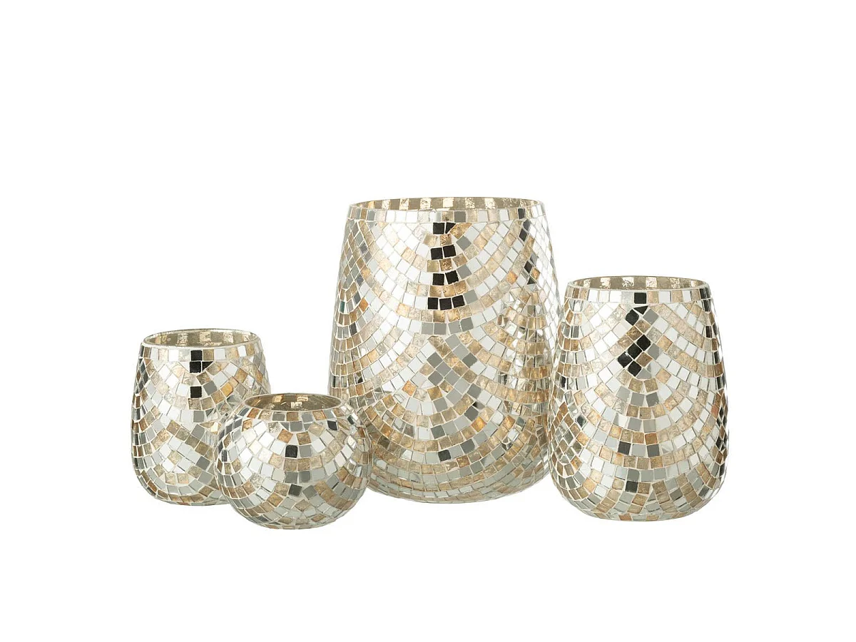 Photophore Mosaïque "Linda" 21cm Argent & Or