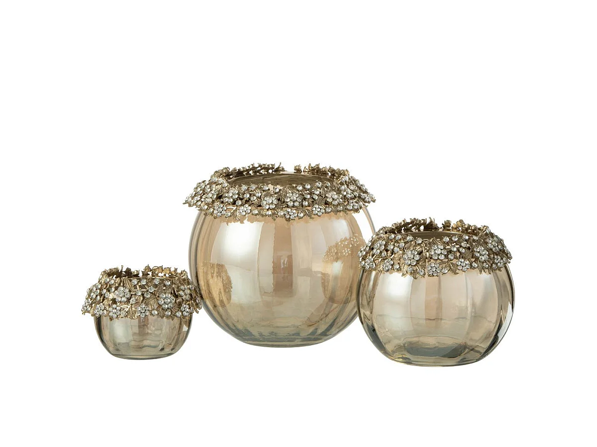 Photophore en Verre Design "Vallee" 14cm Bronze