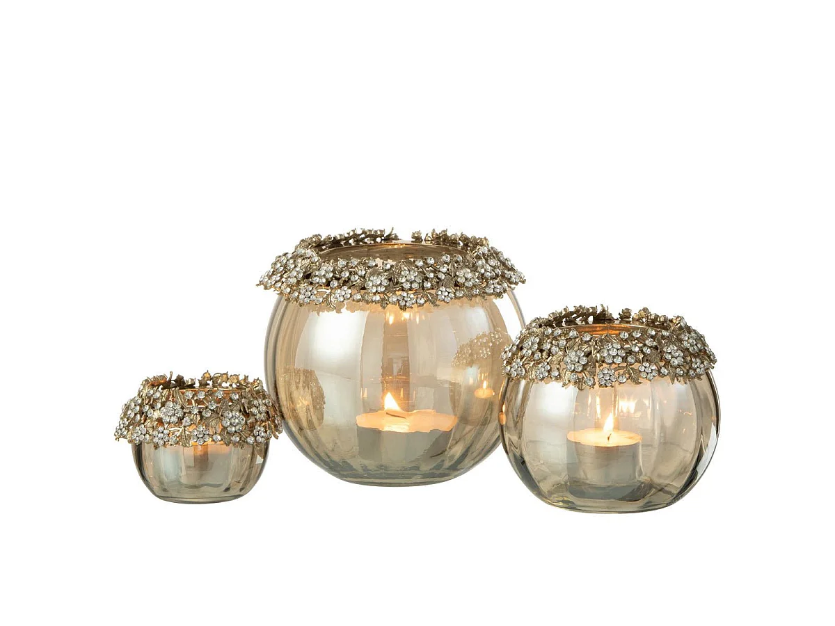 Photophore en Verre Design "Vallee" 14cm Bronze