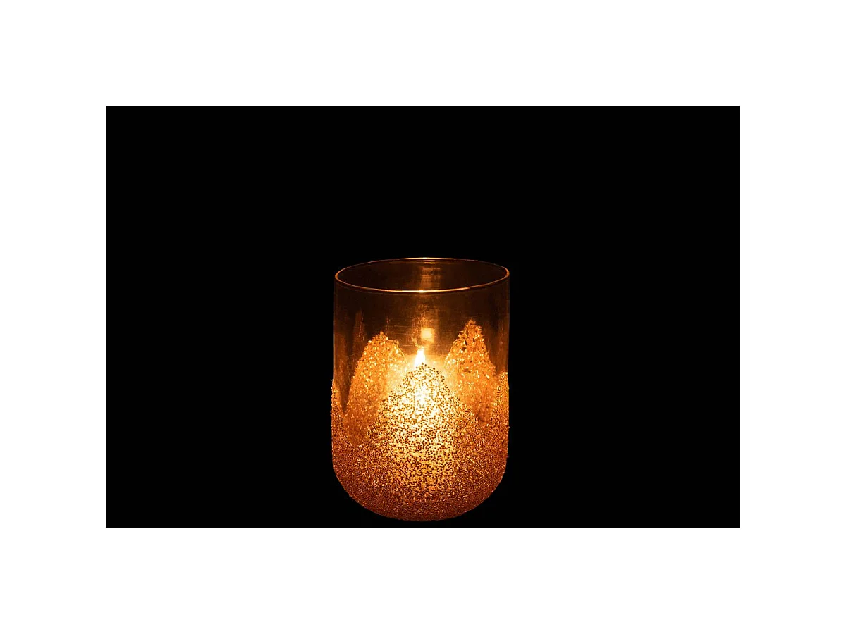 Photophore Déco en Verre "Strass" 18cm Or