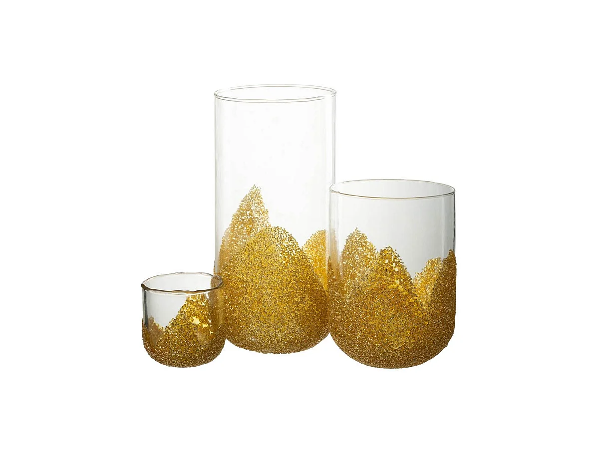 Photophore Déco en Verre "Strass" 18cm Or