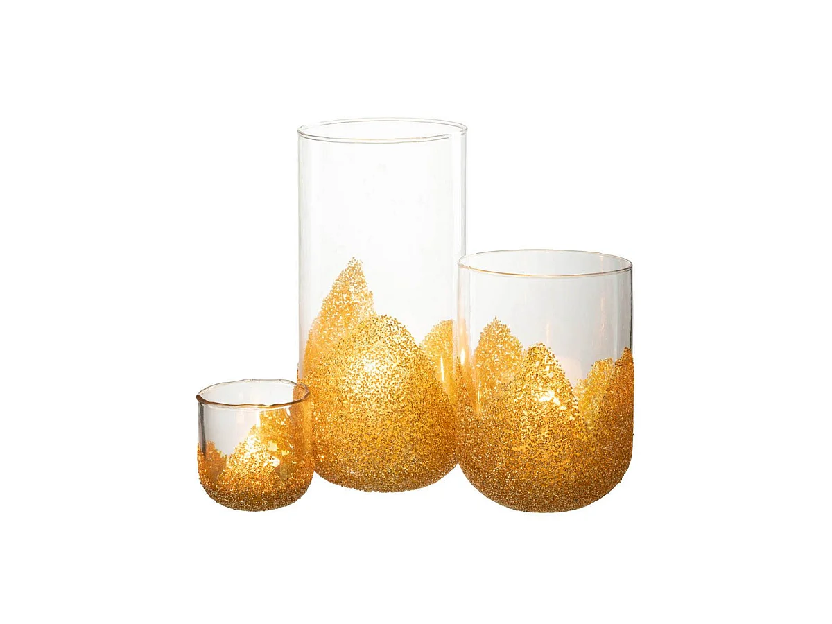 Photophore Déco en Verre "Strass" 18cm Or