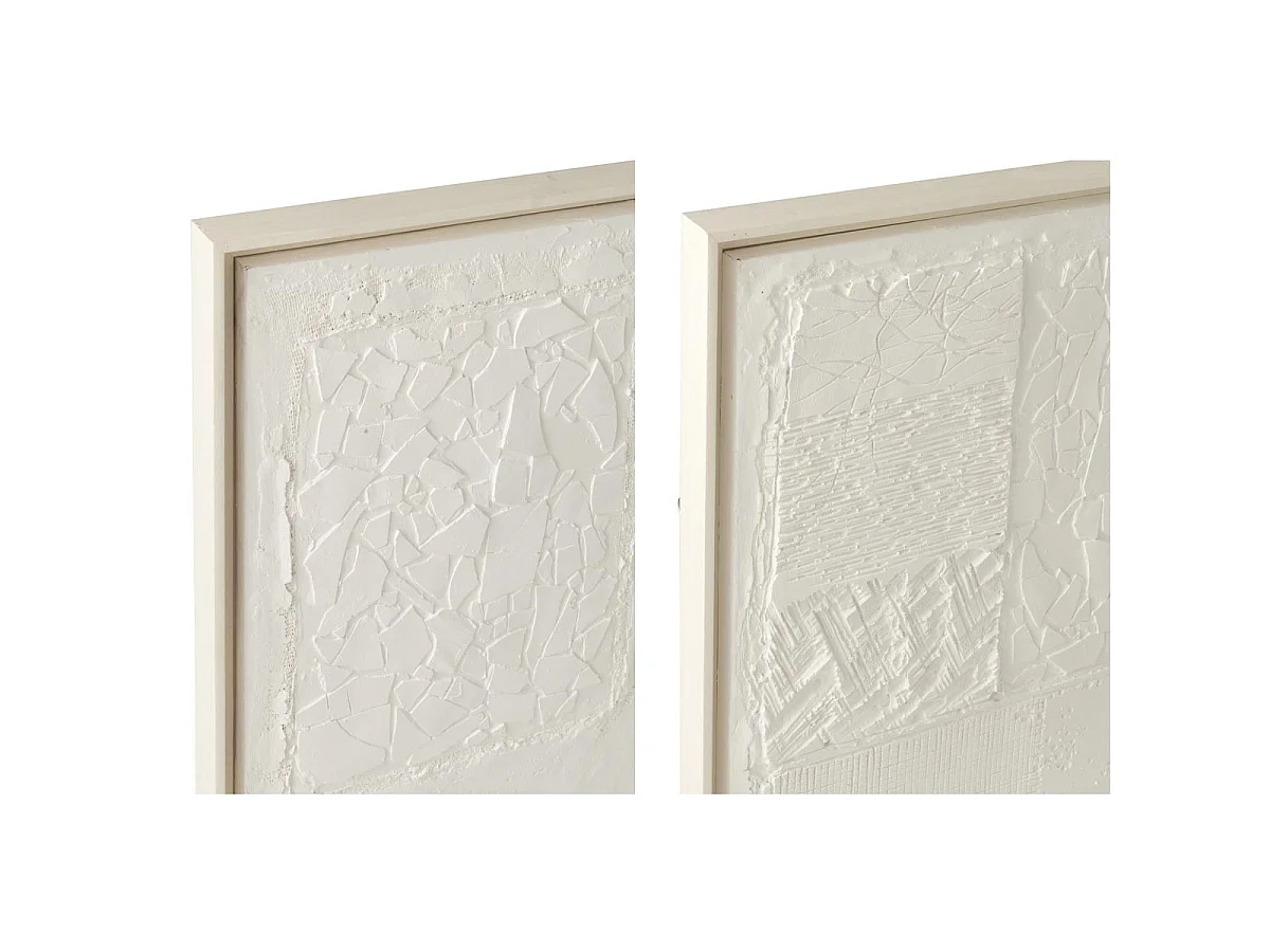 Lot de 2 Tableaux Effet Plâtre "Morceau" 80x80cm Blanc