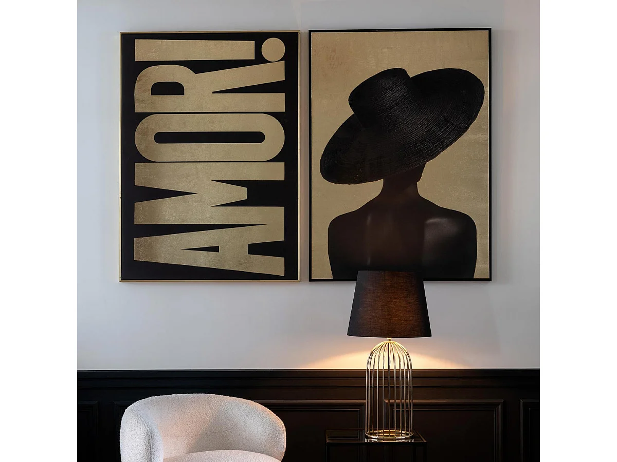 Tableau Inscription "Amor" 102x142cm Noir & Doré