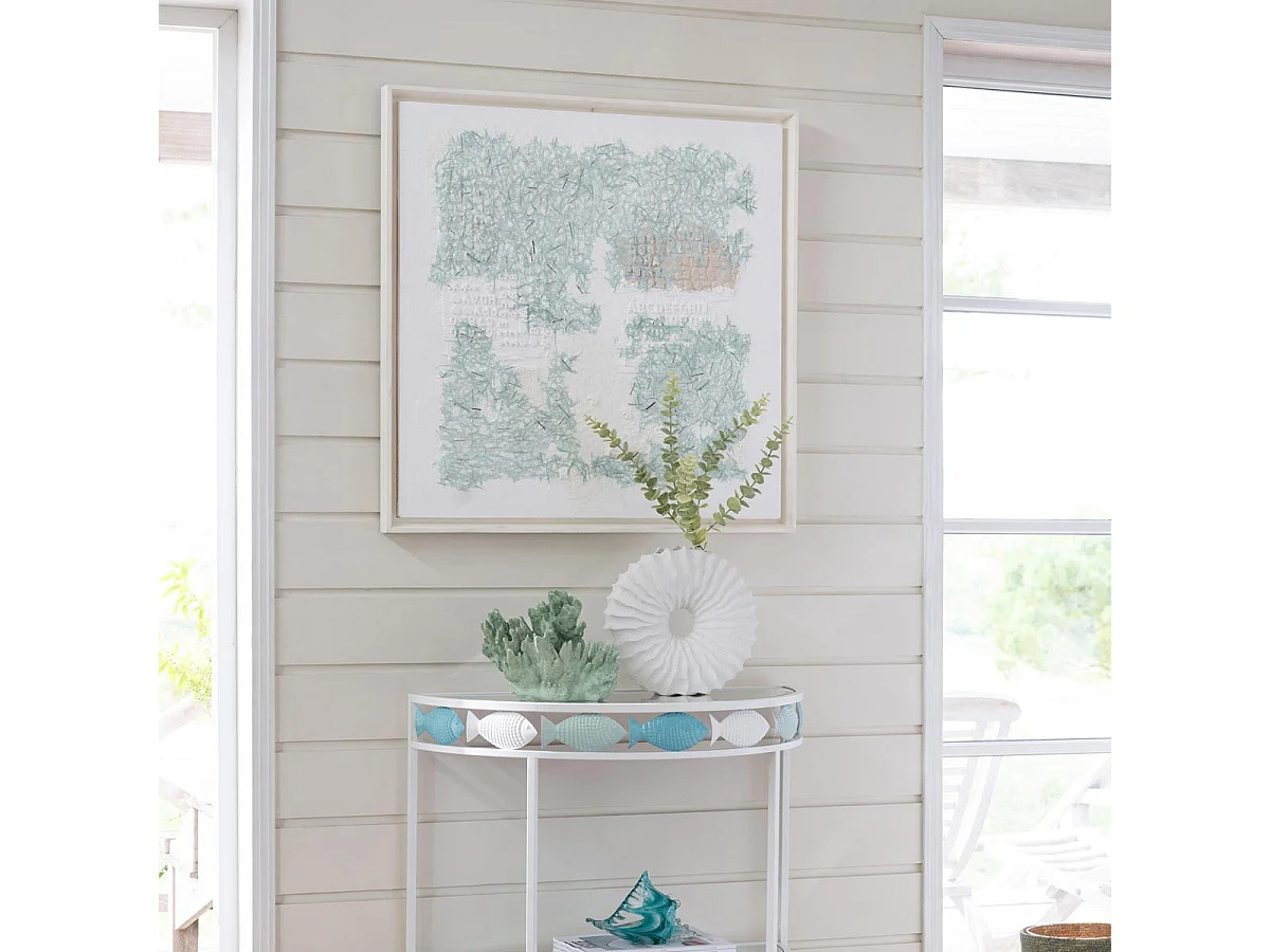Tableau Déco "Plâtre" 86x86cm Blanc & Vert Clair