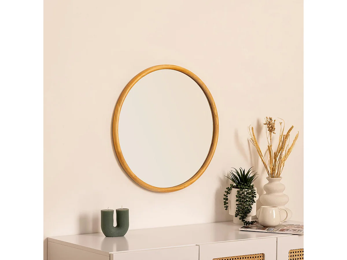 Miroir Mural Rond "Kim" 55cm Naturel