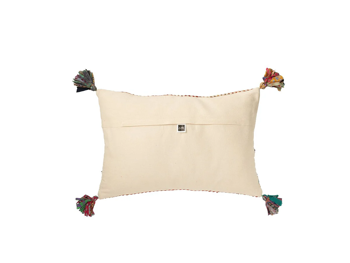 Coussin Déco Tressé Avec Pompons "Chindi" 40x60cm Multicolore