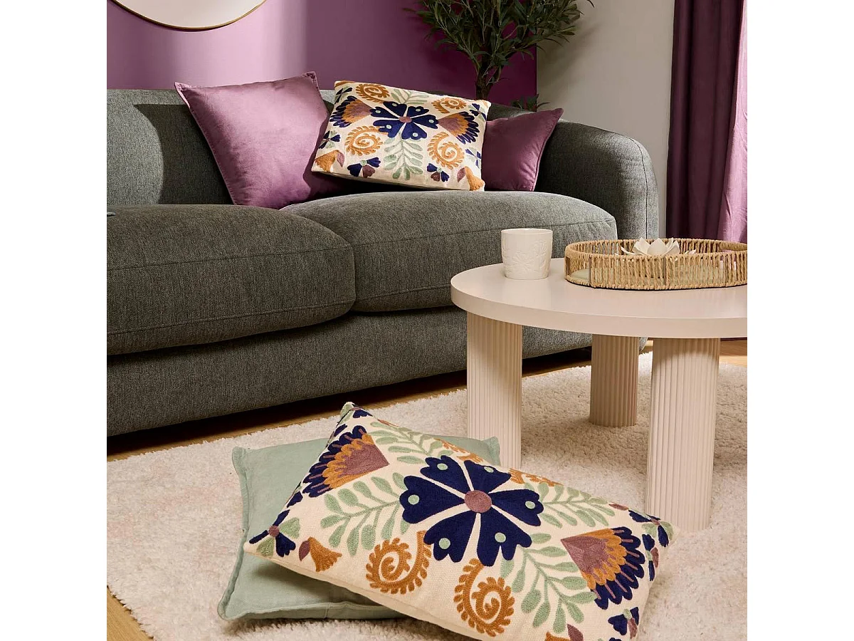 Coussin Déco Brodé "Hary" 30x50cm Multicolore