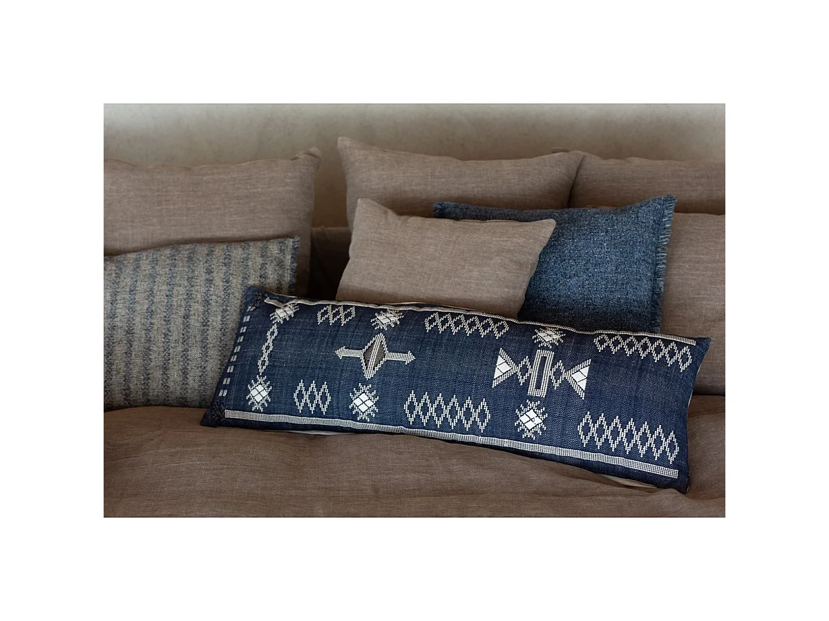 Coussin Déco en Coton "Ethique" 35x100cm Bleu Foncé