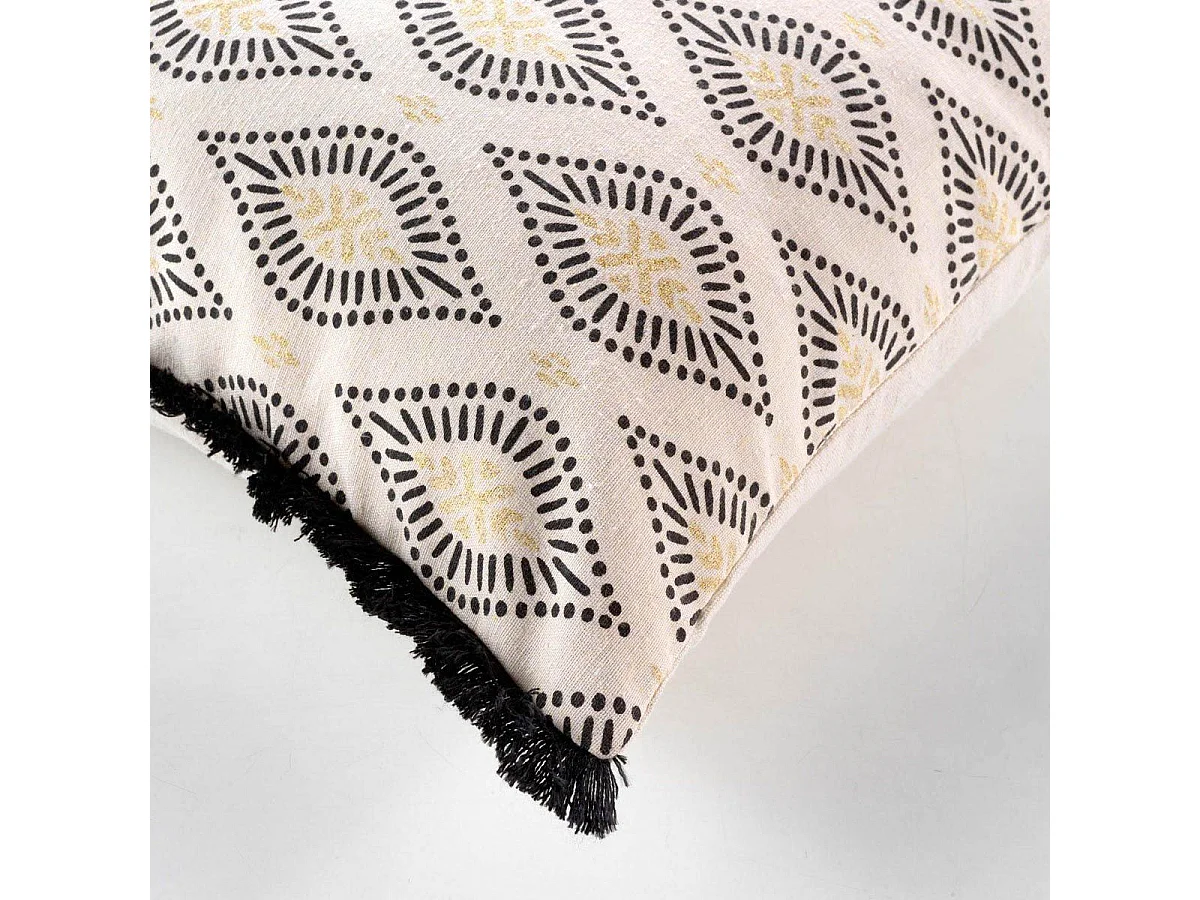 Coussin Déco à Franges "Oricia" 45x45cm Beige & Noir