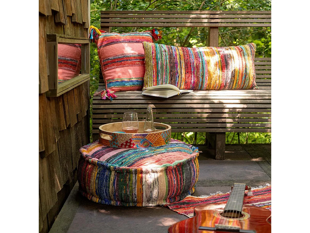 Coussin Déco Avec Pompons "Chindi" 45x45cm Multicolore