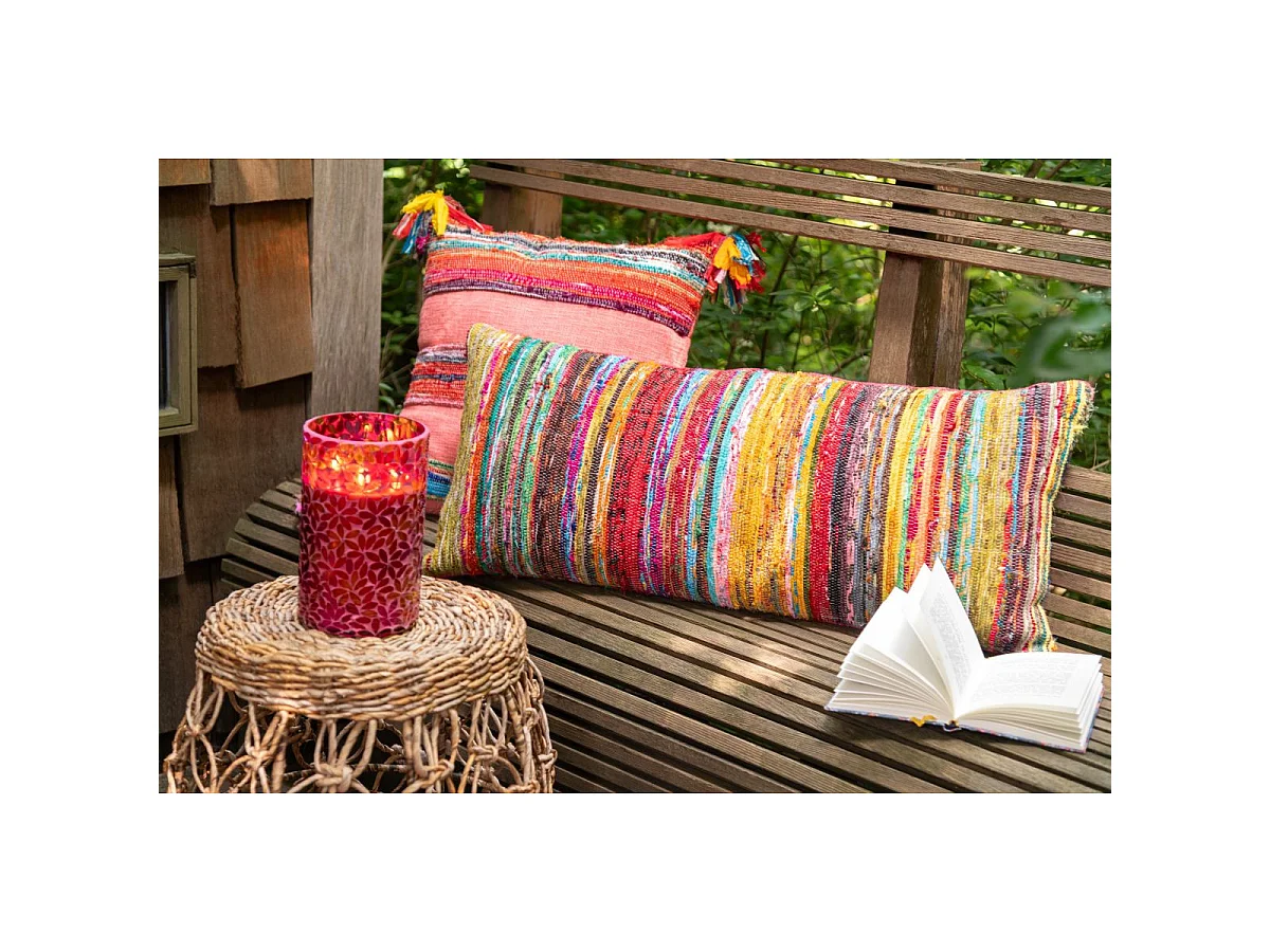 Coussin Déco Avec Pompons "Chindi" 45x45cm Multicolore