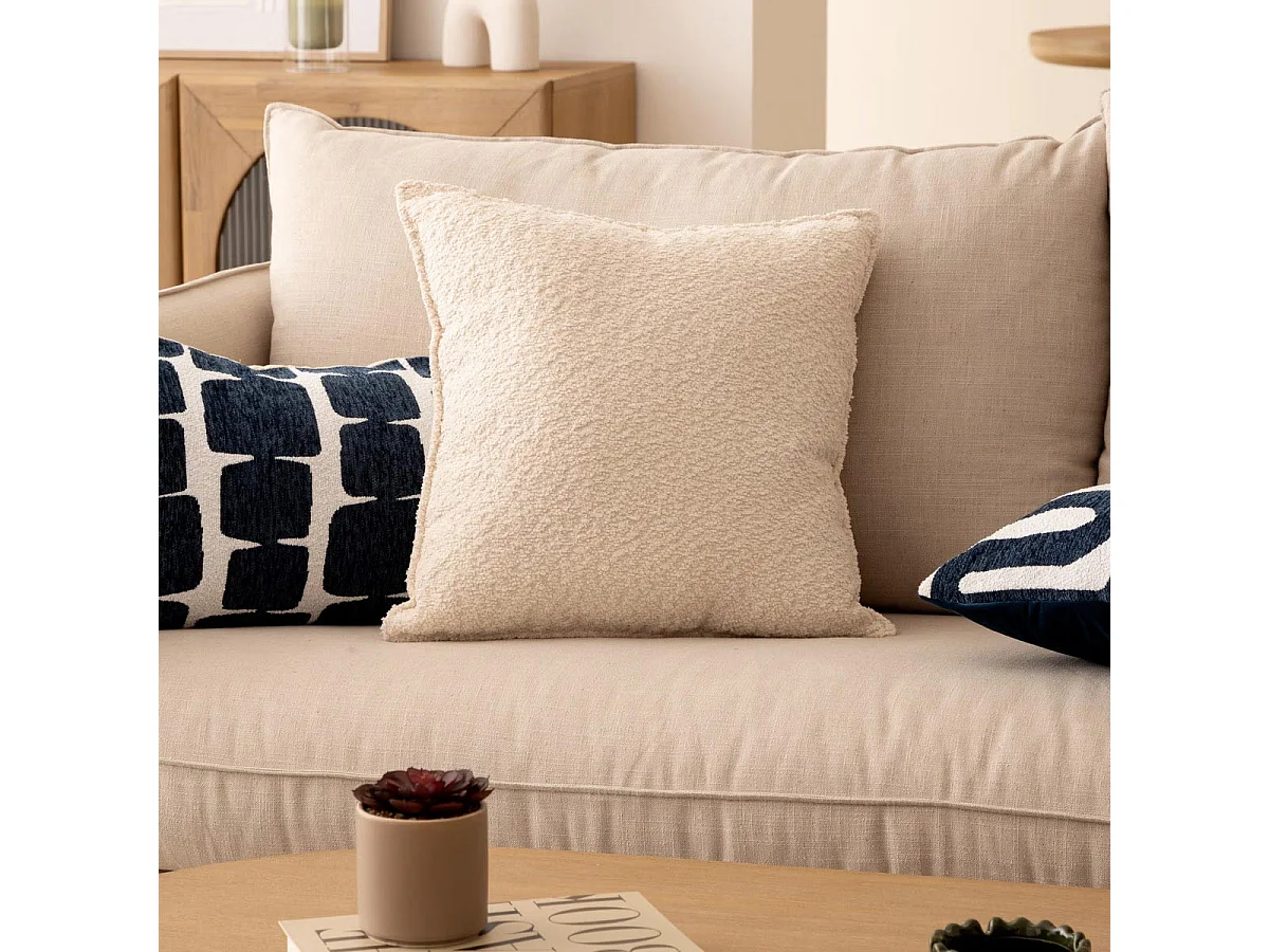 Coussin Déco Bouclette "Soana" 45x45 Ivoire